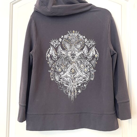 Express Hoodie Medium Dark Gray Embellished Vintage Full Zip - Picture 4 of 7